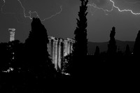 Lightning over the Temple of Zeus (B/W)